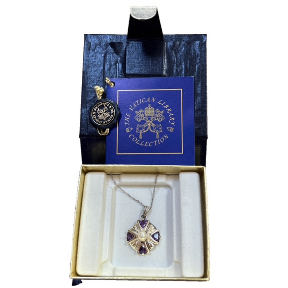 Vatican Library Collection 18” 925 Silver Chain Pendant Necklace Purple Stones - Picture 1 of 9